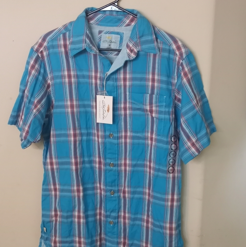 Bob Timberlake Short Sleeve Plaid Blue Shirt Size M.